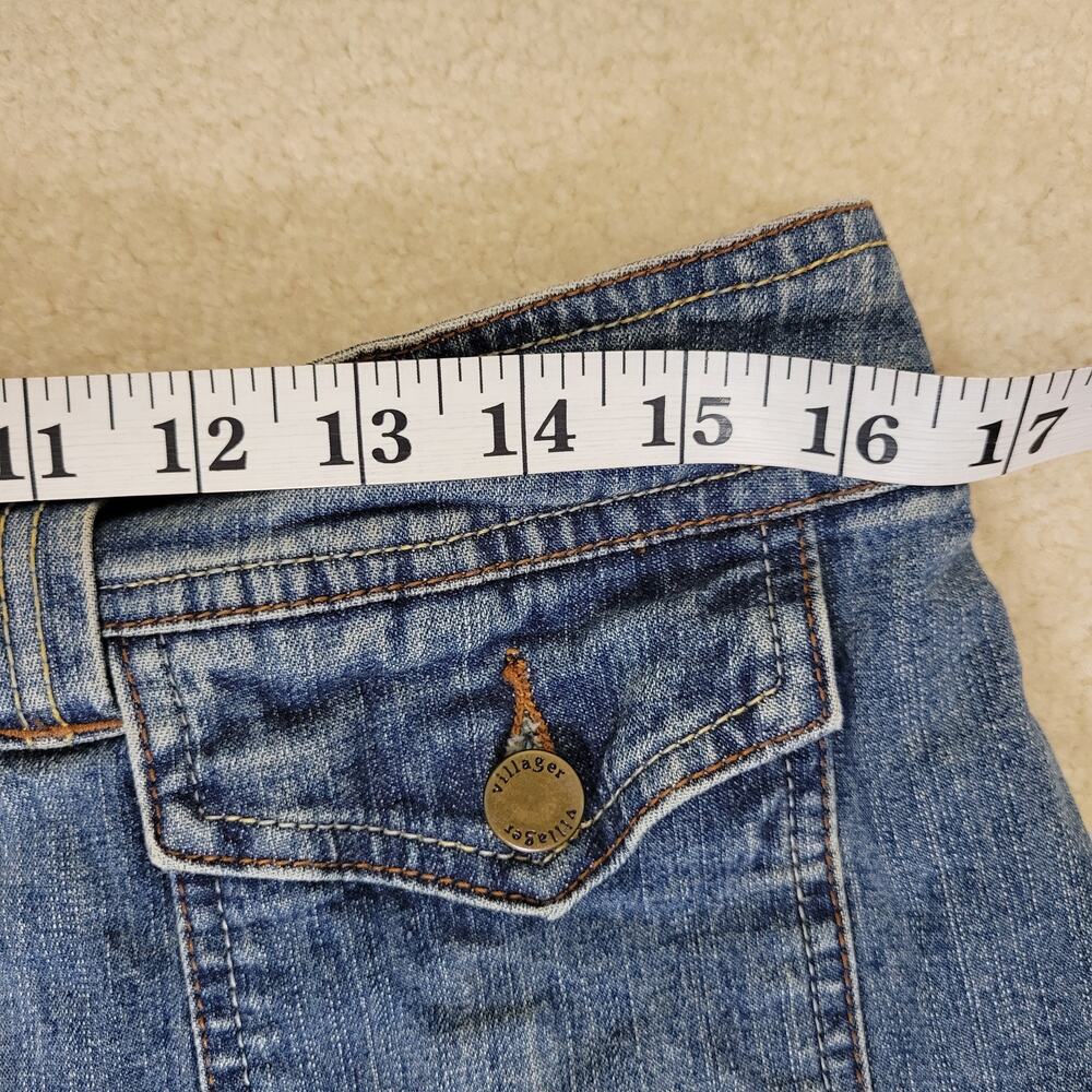 Villager 10 Blue Denim Jean Skirt Button Front Pockets Knee Length Stretch - Picture 5 of 9